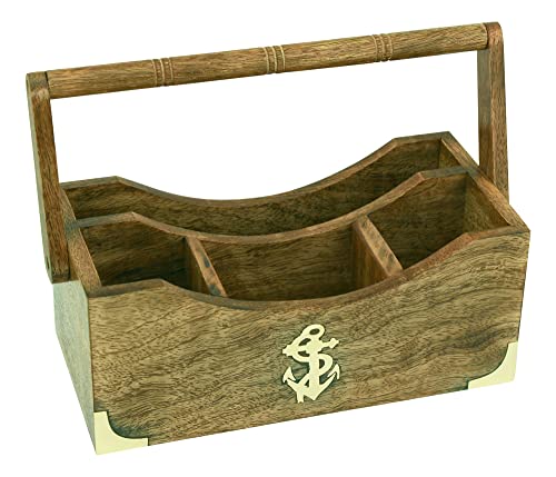 Sea-Club Utensilien-Korb Esstisch Holz/Messing 23x17cm Maritime Dekoration von Sea-Club