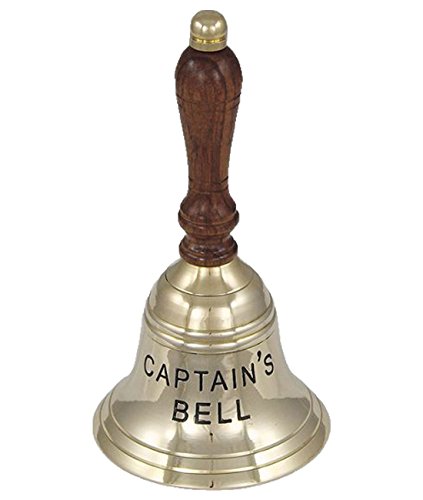 Handglocke Tischglocke Glocke Messing poliert Holzgriff 17cm Captain`s Bell von SEA-CLUB