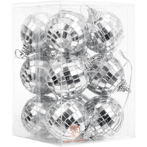 Sea Team 12 Stück 4cm/1.57 Zoll Silberne Spiegel-Discokugeln Weihnachtsbaum-Baumbehang - Perfekt für Weihnachtsdekorationen, Baumornamente, Discoparty-Dekorationen. von Sea Team