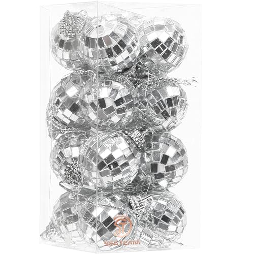 Sea Team 16 Stück 3cm/1.18 Zoll Silberne Spiegel-Discokugeln Weihnachtsbaum-Baumbehang - Perfekt für Weihnachtsdekorationen, Baumornamente, Discoparty-Dekorationen. von Sea Team