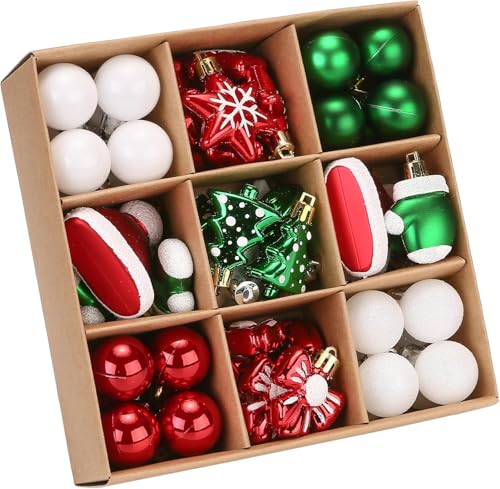 Sea Team 44er-Set Kleiner Weihnachtskugeln mit Strings, Größe 30-60mm/1,18-2,36 Zoll, aus splitterfreiem Kunststoff in ELF, ideale Dekoration für Weihnachtsbaum, Kranz und Girlande. von Sea Team