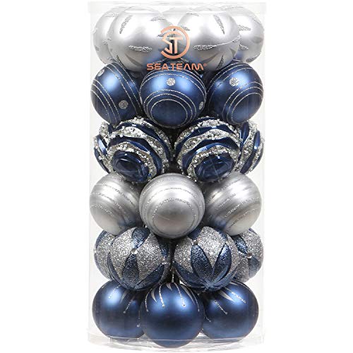 Sea Team 60 mm / 2,36 Zoll Set bunt bemalte und Funkelnde Ornamente und Kugeln zum Aufhängen für Weihnachtsbaum – 30 Stück von Sea Team
