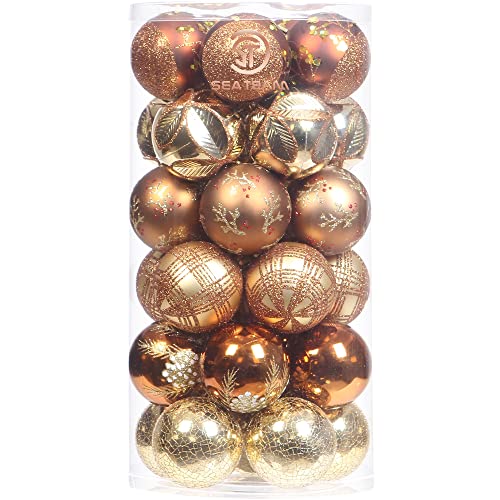 Sea Team 60mm/2.36" Delicate Contrast Color Theme Painting & Glittering Christmas Tree Pendants Decorative Hanging Christmas Baubles Balls Ornaments Set - 30 Pieces (Bronze & Gold) von Sea Team
