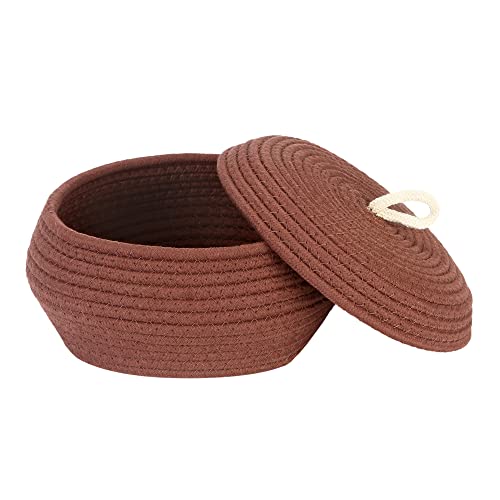 Sea Team Eleganter runder Baumwollseil-Aufbewahrungskorb mit Deckel - Multifunktionaler Organizer für Snacks, Handtücher uvm. - Ideal für Ihr Zuhause, 10 x 4.5 Zoll (Klein, Flach,Braun) von Sea Team