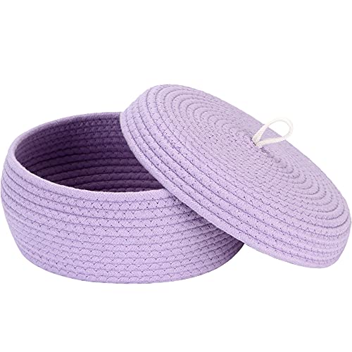 Sea Team Eleganter runder Baumwollseil-Aufbewahrungskorb mit Deckel - Multifunktionaler Organizer für Snacks, Handtücher uvm. - Ideal für Ihr Zuhause, 13 x 5.5 Zoll (Groß,Flach,Lavendel) von Sea Team