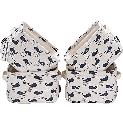 Sea Team Faltbarer Mini Square Neues graues und weißes Thema 100% Leinen & Baumwollgewebe Aufbewahrungsbehälter Ablagekörbe Organisatoren für Regale & Schreibtische - Set mit 4 Stück von Sea Team