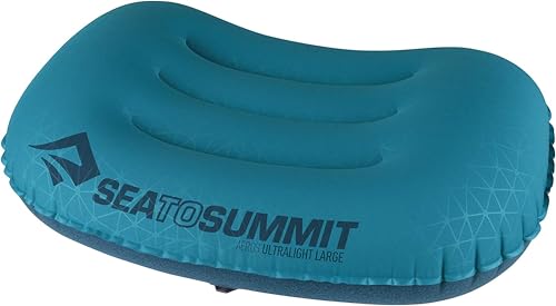 Sea to Summit - Aeros Ultralight Reisekissen L - Konturiert & leicht zum Aufblasen - Polyestergewebe 20D - rutschfest - Ultraleicht für Wanderungen - 44 x 32 x 14cm - Aqua Blue - 70g von Sea to Summit