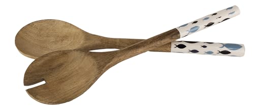 Sea4You Salatbesteck Servierbesteck Servierlöffel - Fisch-Strudel emailliert aus Mangoholz von Sea4You