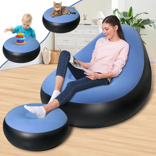 SeaSlep Aufblasbarer Stuhl mit Ottomane, aufblasbare Couch für Erwachsene mit beflockter Oberfläche, bequemer aufblasbarer Luftstuhl, wasserdicht, tragbar, Luftsofa, aufblasbare Couch für Camping von SeaSlep