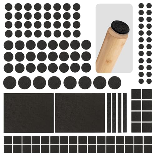 Filzgleiter Selbstklebend 134 Stück, 4mm Starke Möbelgleiter mit Rutschschutz, Geräuschlos & Kratzschutz für Holzböden – Inkl. Verschiedene Größen (Kreis, Quadrat, DIY) für Stühle, Tische, Sofa von Seaforie