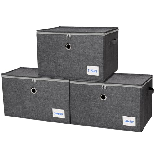 Seaforie Aufbewahrungsbox mit Deckel, Faltbare Ordnungsboxen mit Deckel 3er Pack, Stoffbox mit Griffen für Kleidung von Seaforie