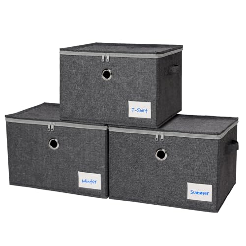 Seaforie Aufbewahrungsbox mit Deckel, Faltbare Ordnungsboxen mit Deckel 3er Pack, Stoffbox mit Griffen für Kleidung von Seaforie