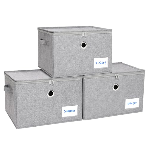 Seaforie Aufbewahrungsbox mit Deckel, Faltbare Ordnungsboxen mit Deckel 3er Pack, Stoffbox mit Griffen für Kleidung von Seaforie