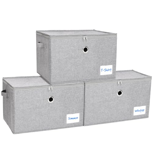 Seaforie Aufbewahrungsbox mit Deckel, Faltbare Ordnungsboxen mit Deckel 3er Pack, Stoffbox mit Griffen für Kleidung von Seaforie
