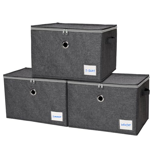 Seaforie Aufbewahrungsbox mit Deckel, Faltbare Ordnungsboxen mit Deckel 3er Pack, Stoffbox mit Griffen für Kleidung von Seaforie