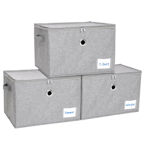 Seaforie Aufbewahrungsbox mit Deckel, Faltbare Ordnungsboxen mit Deckel 3er Pack, Stoffbox mit Griffen für Kleidung von Seaforie