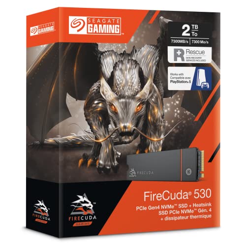 Seagate FireCuda 530 NVMe SSD 2TB, für PS5/PC, M.2 PCIe Gen4 ×4 NVMe 1.4, bis zu 7.300 MB/s, 3D-TLC-NAND, 640 TBW, Kühlkörper, 3 Jahre Rescue Service, Modellnr.: ZP2000GM3A023 von Seagate