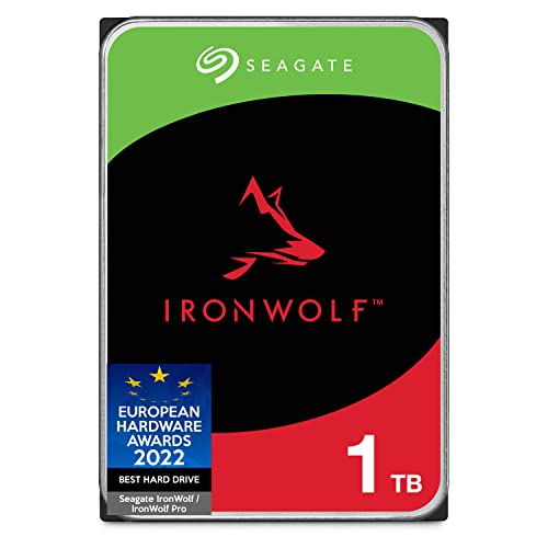 Seagate IronWolf, 1 TB interne Festplatte, NAS HDD, 3.5 Zoll, 5400 U/Min, CMR, 64 MB Cache, SATA 6 GB/s, silber, FFP, inkl. 3 Jahre Rescue Service, Modellnr.: ST1000VNZ08 von Seagate