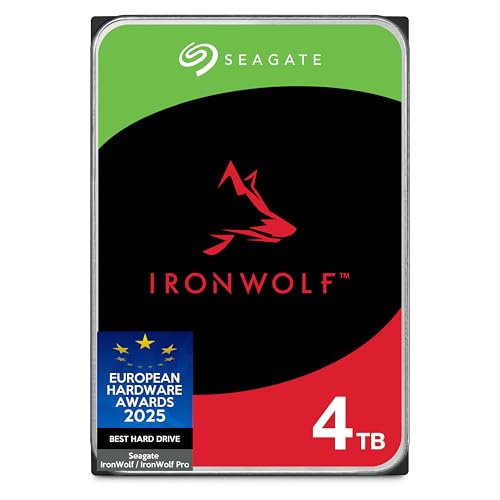 Seagate IronWolf 4TB, NAS Interne Festplatte HDD, 3.5 Zoll, 5400 U/Min, CMR, 64 MB Cache, SATA 6GB/s, silber, inkl. Data Rescue Service (ST4000VNZ06) von Seagate