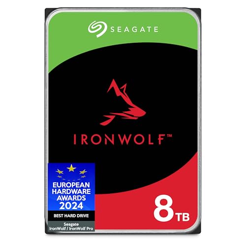 Seagate IronWolf 8 TB interne Festplatte NAS HDD, 3.5 Zoll, 5400 U/Min, 256 MB Cache, SATA 6 Gb/s, silber, inkl. 3 Jahre Rescue Service, Modellnr.: ST8000VNZ02 von Seagate