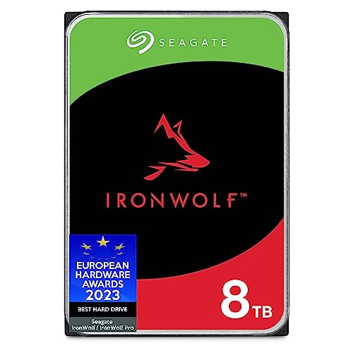 Seagate IronWolf 8 TB interne Festplatte NAS HDD, 3.5 Zoll, 5400 U/Min, 256 MB Cache, SATA 6 Gb/s, silber, inkl. 3 Jahre Rescue Service, Modellnr.: ST8000VNZ02 von Seagate