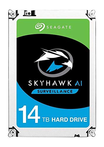 Seagate SkyHawk AI, interne Festplatte für Video mit bis zu 64 Kameras, 14 TB, 3.5 Zoll, 256 MB Cache, SATA 6 GB/S, silber, inkl. 3 Jahre Rescue Service, Modellnr.: ST14000VE0008 von Seagate