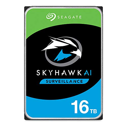 Seagate SkyHawk AI, interne Festplatte für Video mit bis zu 64 Kameras, 16TB, 3.5 Zoll, 256 MB Cache, SATA 6GB/S, silber, inkl. 3 Jahre Rescue Service, Modellnr.: ST16000VE000 von Seagate