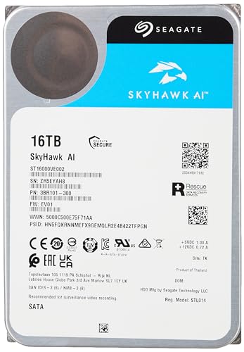 Skyhawk AI 16 TB 3,5 Zoll 6 GB/S SATA 256 MB 24 x 7 von Seagate