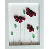 Seeglas-Mohnblumen - Seeglas- Und Kieselsteinmalerei Einzigartige Handgefertigte Rahmung Seeglaskunst Glaskunst von SeaglassArtworks