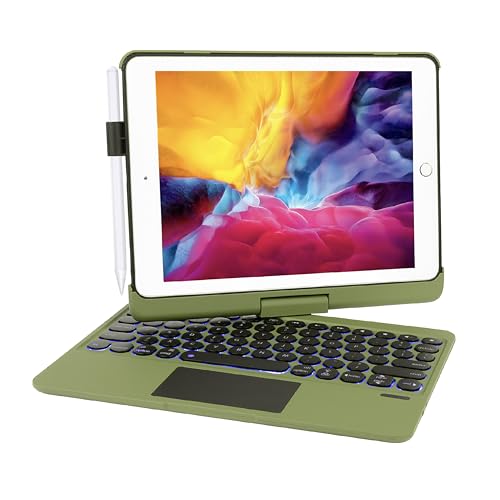 Seagtigau Tastatur Hülle für iPad Pro 10.2 Zoll 9/8/7 Generation, 360° drehbare iPad Air 3 & Pro 10.5 Zoll Bluetooth Tastatur mit Touchpad, 7 Farbige Beleuchtung, QWERTZ (grün) von Seagtigau