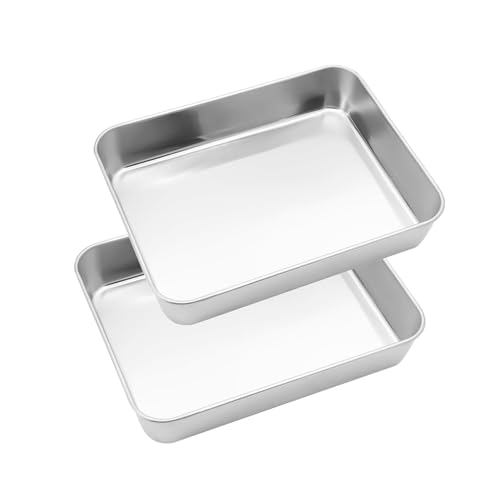 Seahelms 2er Set Backblech Klein Edelstahl Auflaufform Kuchenblech Ofenblech 31x24x5cm Rechteckig Tiefes Fettpfanne für Backen Braten Servieren, Ungiftig ＆Gesund, Leicht zu Reinigen＆Spülmaschinenfest von Seahelms