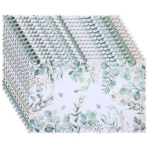 Seajan 50 Stück Papier-Tischsets, Einweg-Tischsets, Eukalyptus, Grün, Sommer, 27,9 x 43,2 cm, Hochzeit, gewelltes Papier, Platzsets, Frühlings-Tischsets, dekorativ für Esstisch, von Seajan