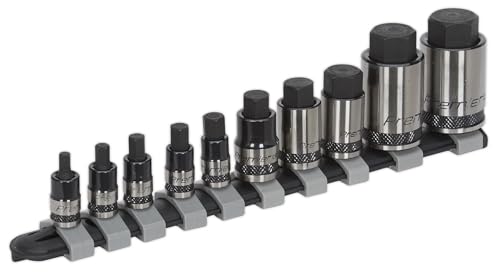 Hex Socket Bit Set 10pc Stubby 1/4", 3/8" & 1/2"Sq Drive Black Series von Sealey