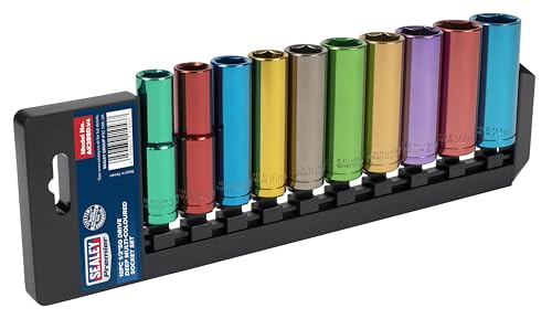 Multi-Coloured Socket Set 10pc 1/2"Sq Drive 6pt Deep WallDrive® Metric von Sealey