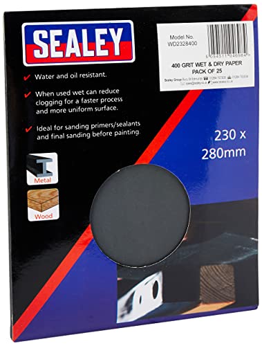 Sealey WD2328400 Nass- und Trockenpapier, 230 x 280 mm, Körnung 400, 25 Stück von Sealey