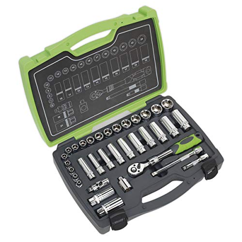 Socket Set 34Pc 3/20,3 cm SQ DRIVE 6pt Walldrive® Metrisches von Sealey