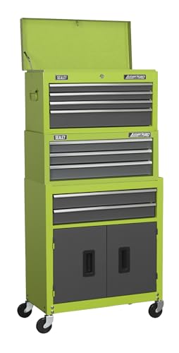 Topchest, Mid-Box & Rollcab 9 Drawer Stack - Hi-Vis Green von Sealey