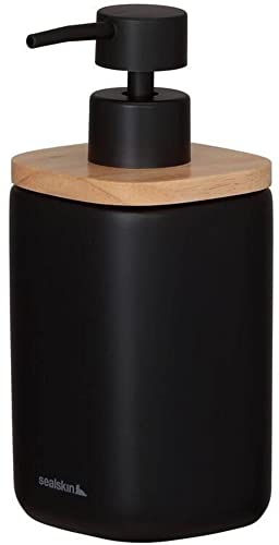 Sealskin Mind Seifenspender 200 ml, aus Zement gefertigt, Details aus Holz, Farbe: Schwarz von Sealskin