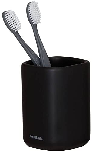 Sealskin Mind Zahnputzbecher, Zahnbürstenhalter aus Zement, Farbe Schwarz, B x H x T 75 x 111 x 75 mm von Sealskin