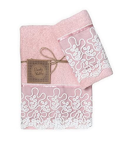 2er-Set Badetücher BomBon mit Spitze, 100 % Baumwolle, Paar aus Frottee 1+1 (Rosa) von Seamar