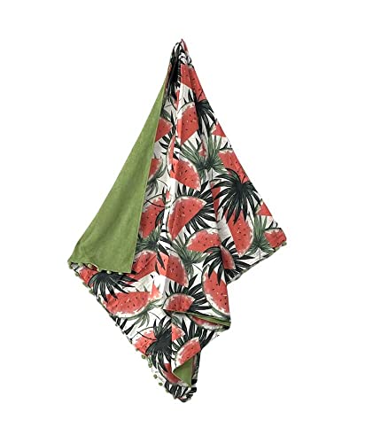 Kikoy mit Pon Strandtuch doppelt, 90 x 160 cm, 100 % Baumwolle, vorne, 100 % Polyester-Frottee, Rückseite Strandtuch Pareo (Wassermelone und Palmen) von Seamar