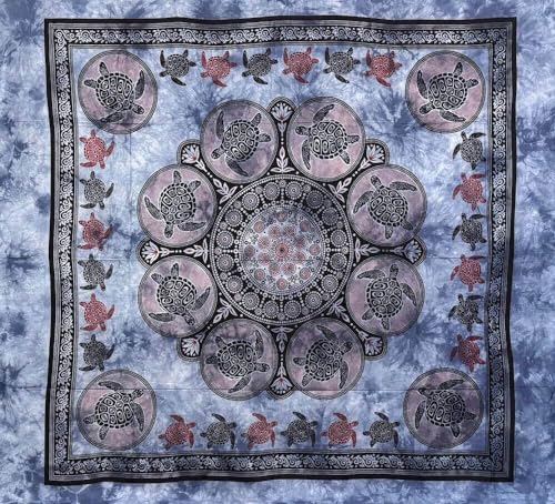 SEAMAR Großer Überwurf mit Schildkröten, 80 % Baumwolle, 20 % Polyester, 210 x 230 cm, für Sofa, Strand, Maxi, dekorativer Wandteppich (Blau) von Seamar