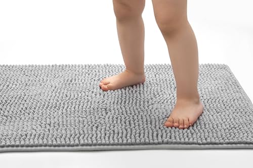 Seamarkt Badematte rutschfest, weich Badvorleger, saugfähig Duschvorleger für Badezimmer, Waschbare Chenille Badteppich, 50x80 cm, Silber von Seamarkt