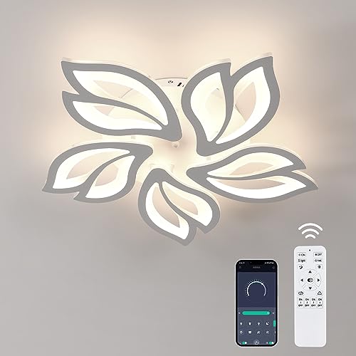 Seamoon LED Deckenleuchte Dimmbar, 45w 5200LM Deckenleuchte Wohnzimmer für Wohnzimmer Schlafzimmer mit APP und Fernbedienung, 3000k-6500k Kreative Acryl-Deckenleuchte Schlafzimmer, Weiß, 60cm von Seamoon