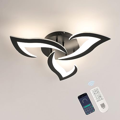 Seamoon LED Deckenleuchte Dimmbar, Deckenleuchte Wohnzimmer 35W 3900LM, Deckenleuchte Schlafzimmer mit Fernbedienung/APP 3000k-6500k Φ60cm Kreative Moderne Acryl, Schwarz von Seamoon