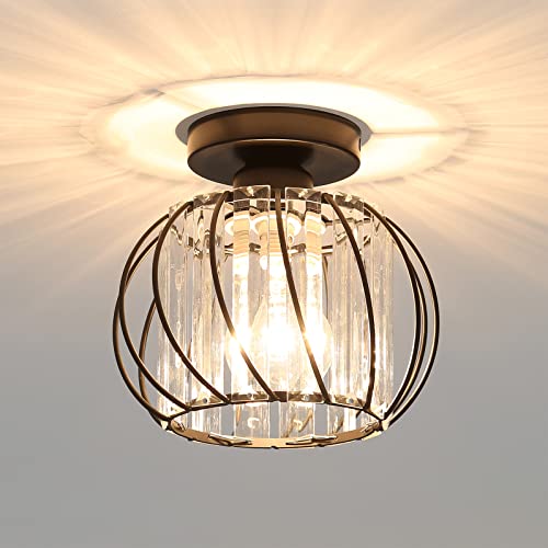 Seamoon Moderne Kristall Deckenleuchte E27 Vintage Deckenlampe Schwarz Mini Kristall Kronleuchter für Küche Esszimmer Schlafzimmer Flur Eingang von Seamoon