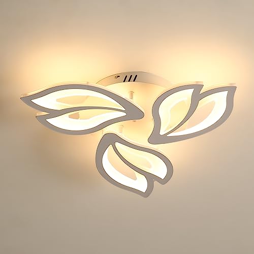 Seamoon Moderne LED Deckenleuchte, 45 W 4250 lm Deckenleuchte, kreatives Blütenblätter-Design, Acryl-deckenlampe für Schlafzimmer Wohnzimmer Esszimmer warmes Licht 3000K weiß (Ø50 cm, 3 Blütenblätter) von Seamoon