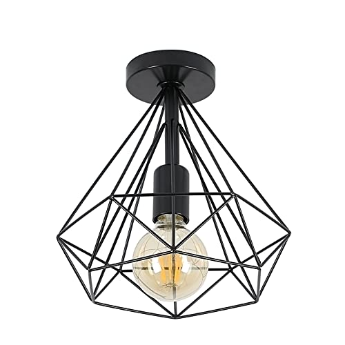 Seamoon Pendelleuchte Retro Hängelampe Drahtleuchte 25 cm Metall Käfig Schwarz Vintage Deckenleuchte Industrial Design für Wohnzimmer Schlafzimmer Café Bar Restaurant(Leuchtmittel nicht inklusive) von Seamoon