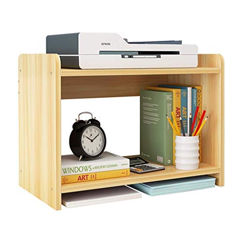 Bücherregale, Holz, Schreibtisch-Bücherregal, Schreibtisch-Organizer, Monitor-/Druckerständer, Büro, 2 Ebenen, Lagerregal, Ausstellungsregal (Natur) von Seamue