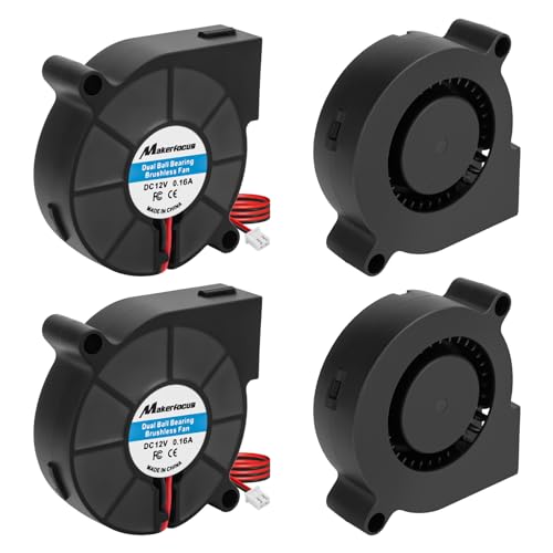 Seamuing 4 Stück 5015 Lüfter 12V 3D Drucker Lüfter Turbine Turbo Gebläse Doppelte Kugellager Bürstenlos Leise 50x50x15 für 3D-Drucker und andere Kleingeräte Serie Reparatur-Ersatz von Seamuing